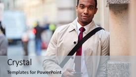  Presentation with young black couples hiking - Cool new PPT layouts with urban life communication - young black businessman leaning backdrop and a  colored foreground