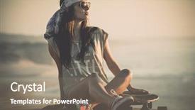  Presentation with beautiful midnight sun over - Colorful slide set enhanced with urban lifestyle - beautiful young woman sitting backdrop and a coral colored foreground