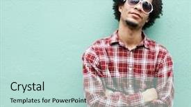  Presentation with science guy - Amazing PPT layouts having urban lifestyle - guy backdrop and a soft green colored foreground