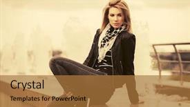  Presentation with leather - Colorful theme enhanced with urban lifestyle - happy young fashion woman backdrop and a red colored foreground