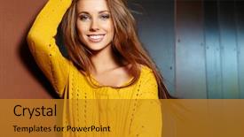  Presentation with autumn - Slide deck with urban lifestyle - woman in autumn city background and a  colored foreground