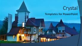  Presentation with mountain luxury resort - PPT theme consisting of urban living fresh - beautiful cottages of mountain resort background and a  colored foreground