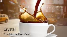  Presentation with cup coffee - Slide set consisting of urban living fresh - coffee being poured into white background and a soft green colored foreground