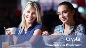  Presentation with cup coffee - Slide deck consisting of urban living fresh - happy girl friends have cup background and a  colored foreground