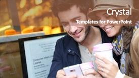  Presentation with coffee shop - Slide deck with urban mobility - couple in coffee shop connected background and a tawny brown colored foreground