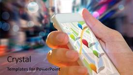  Presentation with street food new york - Slide deck enhanced with urban mobility - man using map app background and a red colored foreground