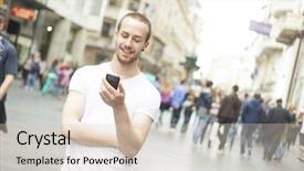  Presentation with mobile phone and germs - Slide deck having cute dog with heart sunglasses background and a coral colored foreground