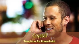  Presentation with phone - Theme featuring urban mobility - young businessman calling on mobile background and a tawny brown colored foreground