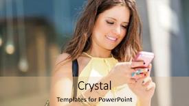  Presentation with sms - Amazing presentation having urban mobility - young woman sending a sms backdrop and a coral colored foreground