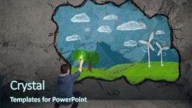  Presentation with colorful finger painted hands - Presentation design consisting of urban painter drawing colorful future background and a  colored foreground