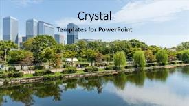  Presentation with osaka - Slides featuring urban park - osaka business district background and a light blue colored foreground