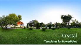  Presentation with urban green - Beautiful PPT theme featuring urban park - panorama of a green garden backdrop and a tawny brown colored foreground