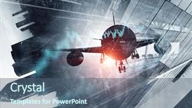  Presentation with urban - Cool new PPT layouts with urban planing - airliner above business center backdrop and a ocean colored foreground