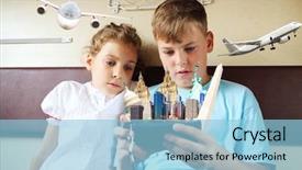  Presentation with urban - Cool new presentation design with urban planing - boy and girl are looking backdrop and a light blue colored foreground