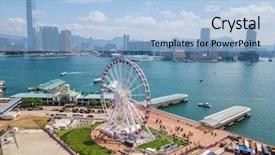  Presentation with hong kong finance - Colorful slide deck enhanced with urban planing - drone fly over hong kong backdrop and a light blue colored foreground