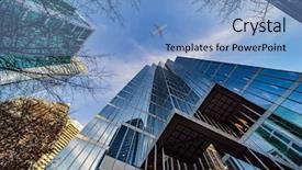  Presentation with jet plane - Slide set having urban planing - jet plane flying over downtown background and a light blue colored foreground