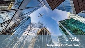  Presentation with jet plane - Presentation theme featuring urban planing - jet plane flying over downtown background and a teal colored foreground