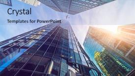  Presentation with jet plane - PPT theme with urban planing - jet plane flying over downtown background and a light blue colored foreground