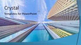  Presentation with jet plane - Colorful presentation design enhanced with urban planing - jet plane flying over downtown backdrop and a light blue colored foreground