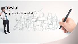  Presentation with city planning - Amazing PPT theme having urban planning - businessman looking at hand drawn backdrop and a sky blue colored foreground