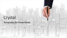  Presentation with project - Beautiful theme featuring urban planning - close up of human hand backdrop and a light gray colored foreground