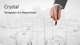  Presentation with project - Beautiful presentation theme featuring urban planning - close up of male hand backdrop and a white colored foreground