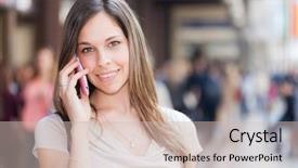  Presentation with cell - Slide set consisting of urban planning - portrait of a woman talking background and a soft green colored foreground