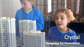  Presentation with housing - Presentation design consisting of urban planning - young boy and girl looking background and a ocean colored foreground