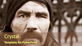  Presentation with urban poor - PPT theme having urban poor - homeless man background and a tawny brown colored foreground