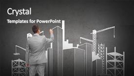  Presentation with construction sketch - PPT theme enhanced with urban renovation - business people building city background and a dark gray colored foreground