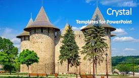  Presentation with moldavian - Slide set consisting of urban renovation - view of medieval fort background and a teal colored foreground