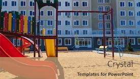  Presentation with play children - PPT theme having urban-residential-infrastructure-without-people background and a coral colored foreground