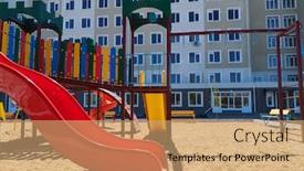  Presentation with condominium - Slide set consisting of urban-residential-infrastructure-without-people background and a coral colored foreground