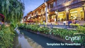  Presentation with china shopping - Audience pleasing PPT theme consisting of urban river - fuzhou china at three lanes backdrop and a ocean colored foreground
