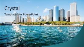  Presentation with new york city - Colorful PPT layouts enhanced with urban river - new york city panorama backdrop and a  colored foreground