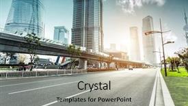  Presentation with urban - Slide deck enhanced with daytime - urban road and modern city background and a mint green colored foreground