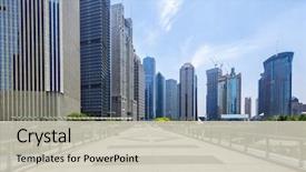  Presentation with urban buildings - Presentation theme enhanced with urban road in city background and a soft green colored foreground