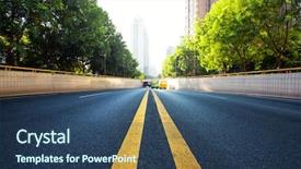  Presentation with urban - PPT theme consisting of urban road in modern city background and a ocean colored foreground