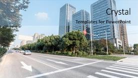  Presentation with traffic road - Audience pleasing PPT theme consisting of urban road through city building backdrop and a light blue colored foreground