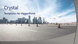  Presentation with asphalt road - PPT theme featuring urban roads - cityscape and skyline of chongqing background and a  colored foreground