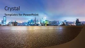  Presentation with asphalt road - Amazing PPT layouts having urban roads - cityscape and skyline of shanghai backdrop and a teal colored foreground