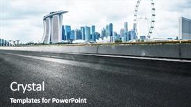  Presentation with empty road motion blur - Slides featuring urban roads - empty asphalt road and cityscape background and a dark gray colored foreground