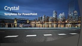  Presentation with empty road motion blur - Slide deck consisting of urban roads - empty road with yealetown background background and a ocean colored foreground