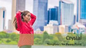  Presentation with cardio - Cool new PPT theme with urban runner asian woman getting backdrop and a seafoam green colored foreground