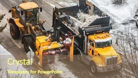 Presentation with snowplow - Slides having urban scene in montreal quebec background and a violet colored foreground