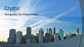  Presentation with manhattan - Cool new PPT theme with urban scenic of downtown manhattan backdrop and a light blue colored foreground