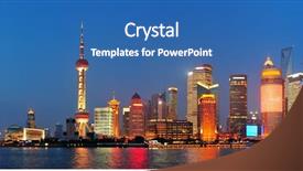  Presentation with shanghai - Slide deck featuring urban skyscrapers in shanghai background and a ocean colored foreground