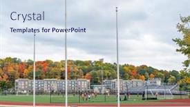  Presentation with urban - Audience pleasing PPT layouts consisting of urban-soccer-game-in-autumn backdrop and a sky blue colored foreground