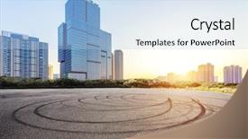  Presentation with modern building - PPT layouts with urban space - empty floor and modern building background and a light blue colored foreground