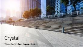  Presentation with skyline - Slide set having urban space - modern skyline and empty road background and a light gray colored foreground